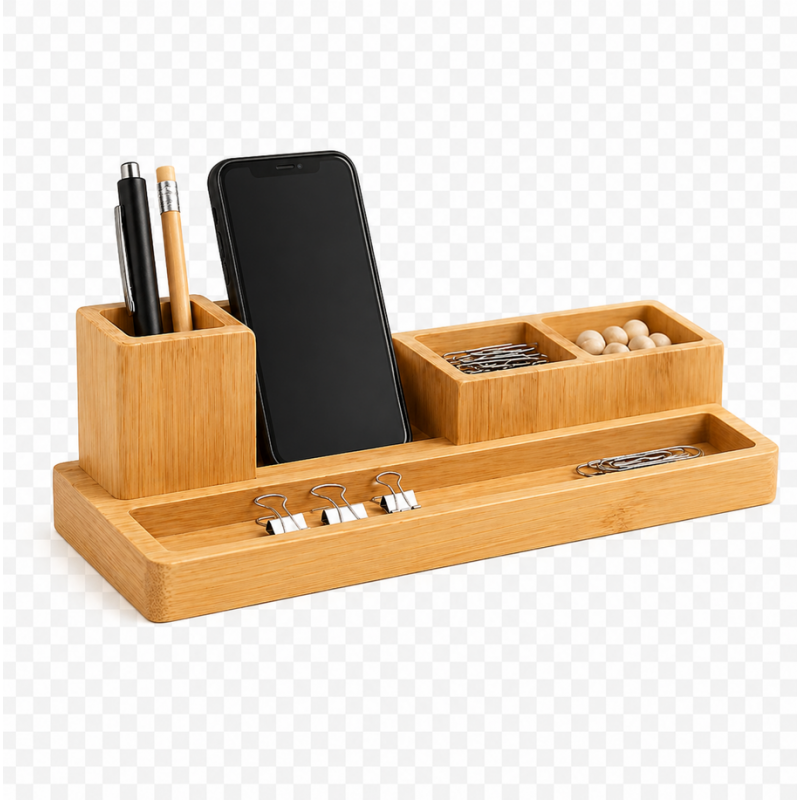 organiseur de bureau en bambou