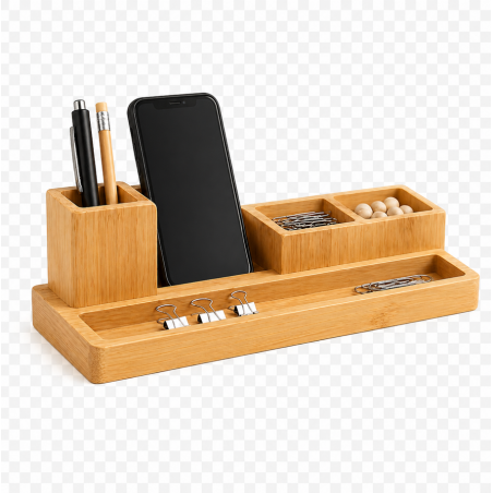 organiseur de bureau en bambou