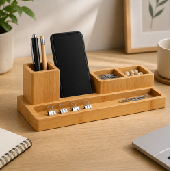 organiseur de bureau en bambou